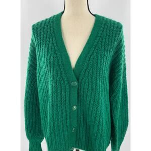 Sezane Basile Cardigan Kelly Green Alpaca Wool Knit Sweater M